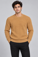 H&M Men Camel Ribbed Crew Neck Sweater