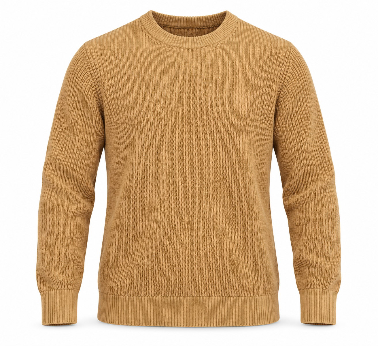   H&M men’s camel ribbed sweater in UK size M. Classic crew neck, long sleeves and ribbed trims for versatile casual and smart casual outfits.