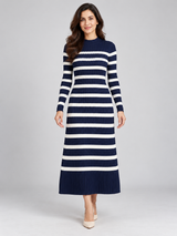 H&M Navy & Ivory Striped Ribbed Knit Maxi Dress