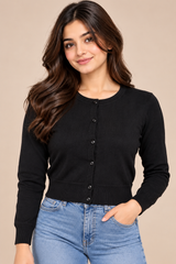 H&M Women Black Button-Up Cardigan