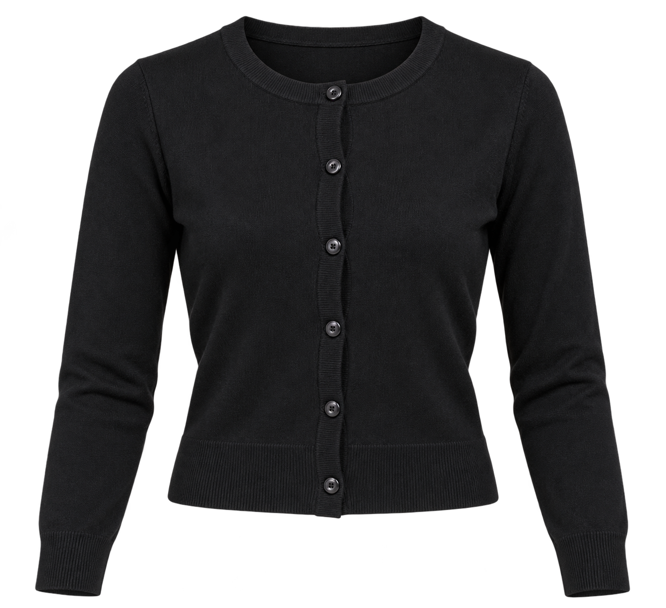  H&M Women’s Black Button-Up Cardigan in UK Size M. Stylish waist-length design with long sleeves and button fastening, perfect for everyday layering.