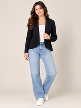 H&M Women Black Open Front Waterfall Knit Cardigan