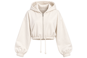 H&M women’s cream cropped zip-up hoodie in UK Size S. Stylish hooded design with relaxed sleeves and gathered hem, perfect for casual wear.