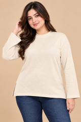 H&M Women Cream Long Sleeve Relaxed Fit Top