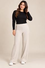 H&M Women Cream Ribbed Wide Leg Trousers