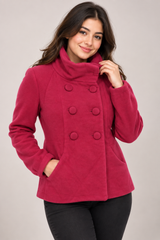 H&M Women Dark Pink Double-Breasted High Neck Coat