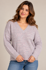 H&M Women Grey & Pink Marl V-Neck Knit Jumper