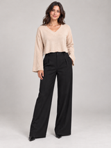 H&M Women Light Skin Beige Cropped V-Neck Jumper
