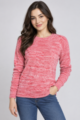 H&M Women Pink Marled Knit Crew Neck Sweater