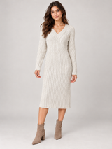 H&M Women’s Oatmeal Ribbed V-Neck Midi Jumper Dress