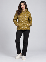 H&M Women’s Olive Metallic Hooded Puffer Jacket