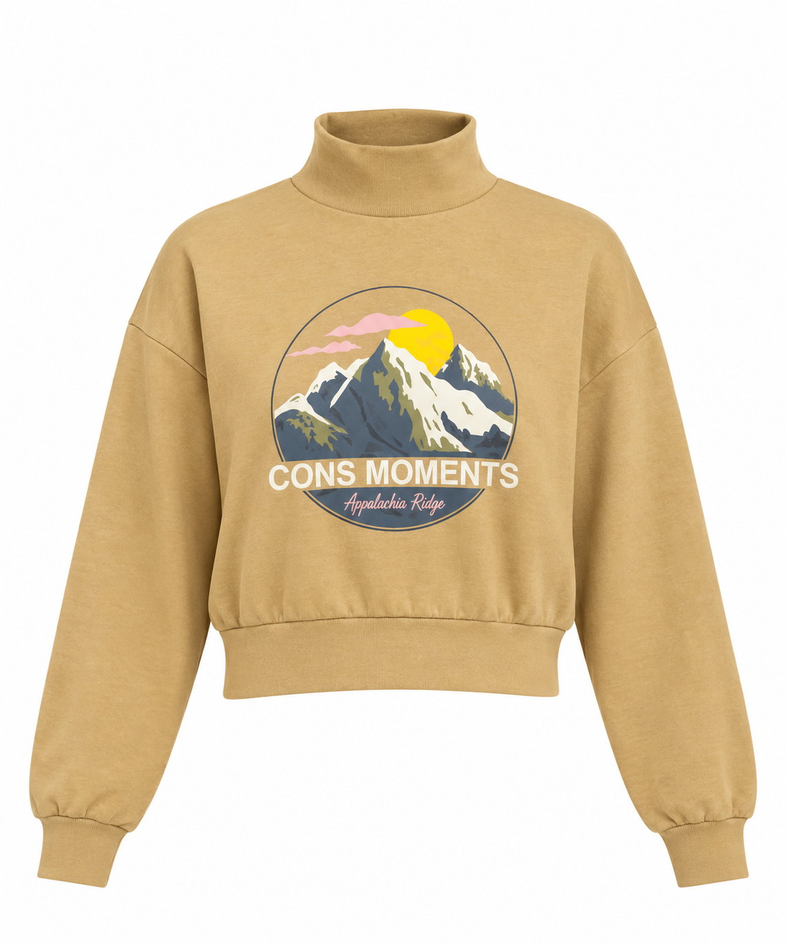  H&M Women’s Tan Camel Mountain Graphic Cropped Sweatshirt in UK Size M. Stylish high-neck design, long sleeves and ribbed details for everyday casual wear.