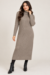 H&M Women Taupe Ribbed Turtleneck Maxi Knit Dress