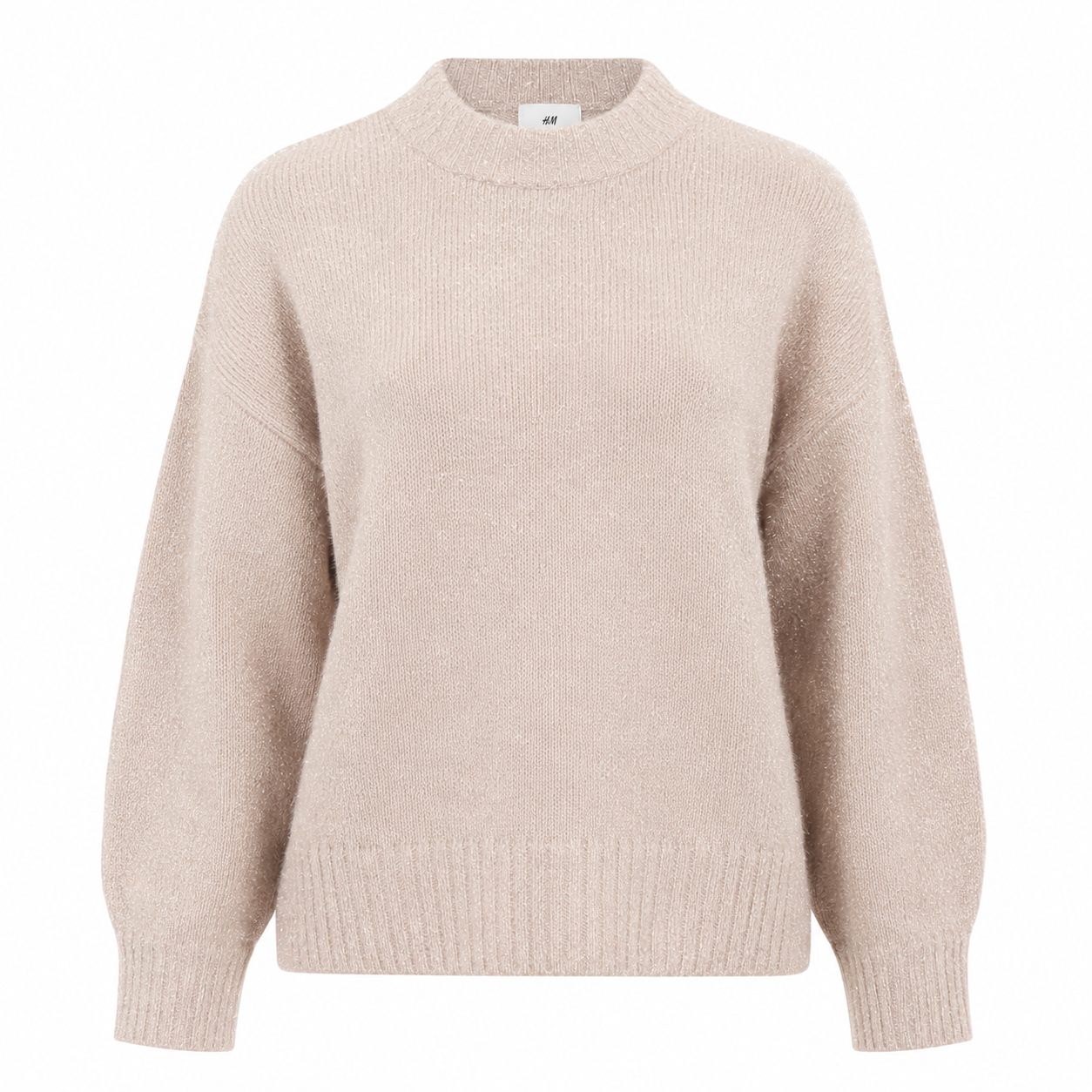 Add timeless elegance to your wardrobe with this H&M Women's Beige Shimmer Knit Mock Neck Sweater. Designed with a soft-touch knit fabric and a subtle shimmer finish, this sweater offers both comfort and sophistication. The mock neck design, relaxed fit, and ribbed cuffs and hem make it perfect for casual outings, office wear, or layering during colder seasons.