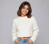 H&M Women's Cream Fuzzy Knit Cropped Sweater