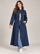 HAJAR Women's Navy Blue Long Trench Coat