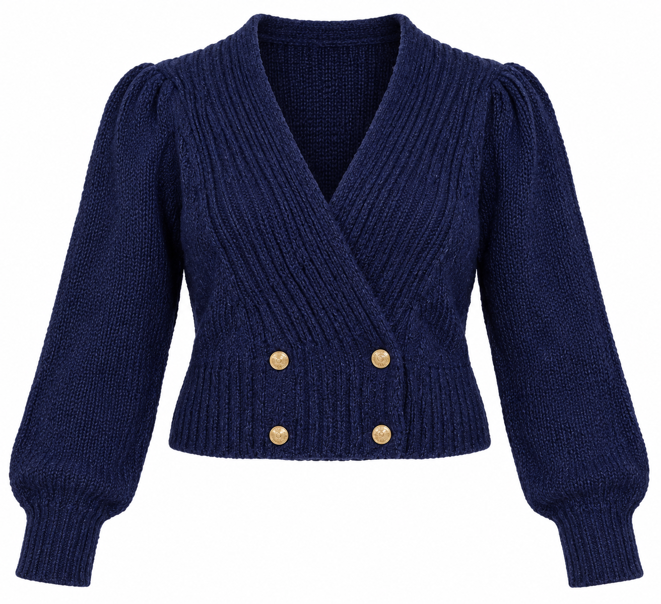 HAMELLS Women's Navy Blue Ribbed Knit Cardigan in UK XL. Stylish V-neck design, gold-tone buttons and cropped fit. Perfect for everyday wear.
