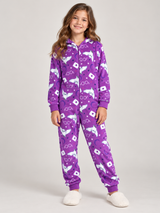 Harry Potter Girl Purple Owl Print Hooded Fleece Onesie