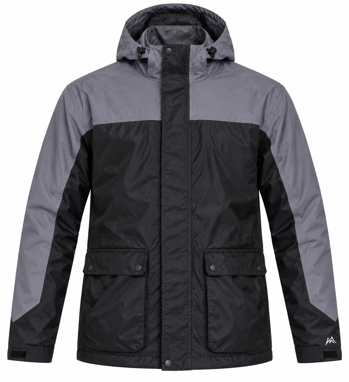 HAWKRIDGE men’s black & grey hooded outdoor jacket in UK Size XL. Practical two-tone design with front pockets, long sleeves and comfortable fit.