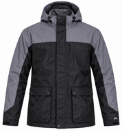 HAWKRIDGE men’s black & grey hooded outdoor jacket in UK Size XL. Practical two-tone design with front pockets, long sleeves and comfortable fit.