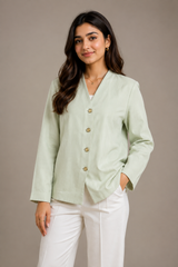 Heirloom Collection Women's Sage Green Button-Front Blazer