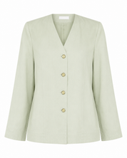 Heirloom Collection women's sage green jacket in UK size M. Elegant V-neck, long sleeves and gold-tone buttons, perfect for formal and smart-casual outfits.