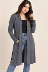 HENBURY Women Grey Longline Open Front Cardigan