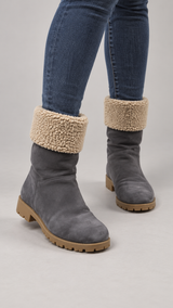 Hitmars Women Charcoal Grey Shearling Cuff Ankle Boots