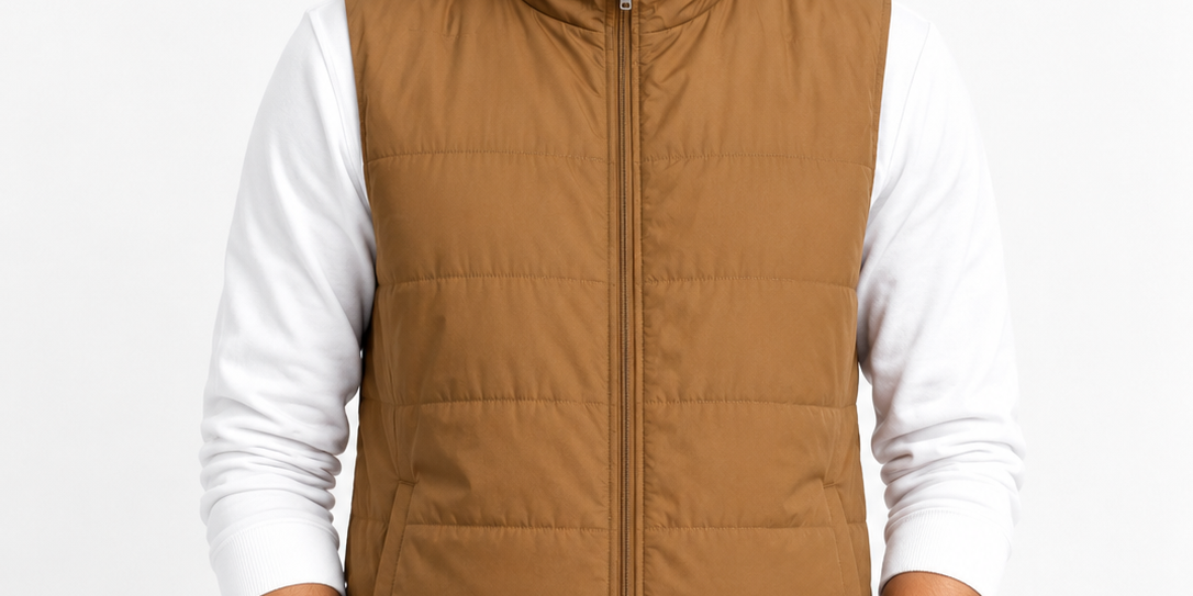  HOLMEWOOD Men's Brown Quilted Jacket featuring lightweight insulation, a full zip closure, stand-up collar, and a comfortable regular fit. Perfect for casual wear, outdoor adventures, travel, and winter layering.