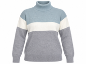 HUSH women’s colour block roll neck jumper in UK Size L. Cosy grey, cream and light blue knit, ideal for stylish autumn and winter wear.