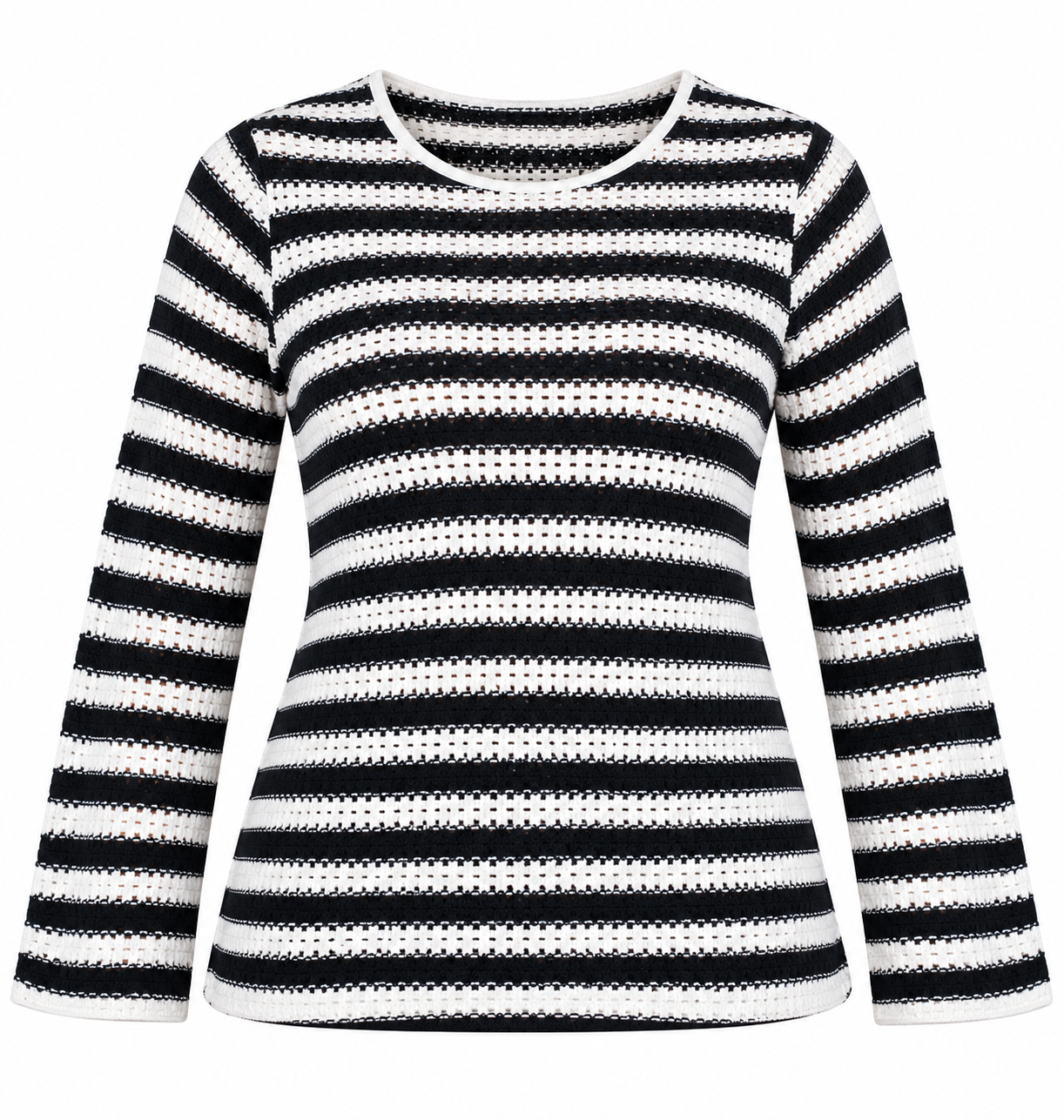 In The Style women's black & white striped knit jumper in UK size 26/28. Relaxed plus-size fit, round neck and long sleeves for everyday style.