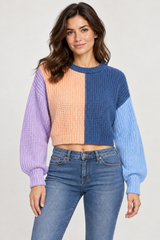 In The Style Women Colour Block Cropped Knit Jumper