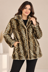 Inspire Women Leopard Print Faux Fur Coat