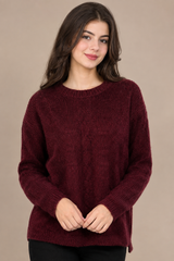 INSTYLE Women’s Burgundy Cable Knit Sweater