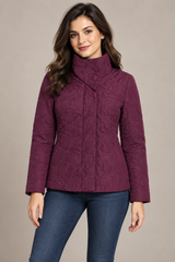 Isle Women Burgundy Floral Quilted Button Jacket