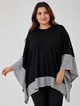 IZABEL LONDON Black & White Striped Poncho Knit Sweater