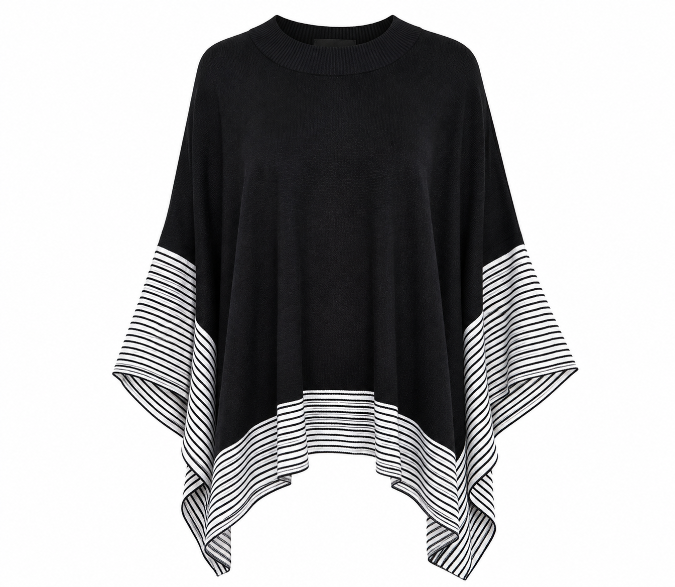 IZABEL LONDON black and white striped poncho knit sweater in UK Size 22. Relaxed fit, stylish asymmetric hem and comfortable everyday design.