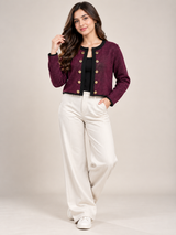 IZABEL LONDON Women Purple Textured Cropped Jacket with Gold Buttons