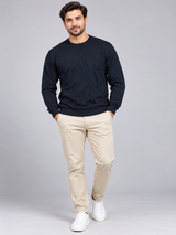 Jack & Jones Men Navy Blue Textured Crew Neck Jumper