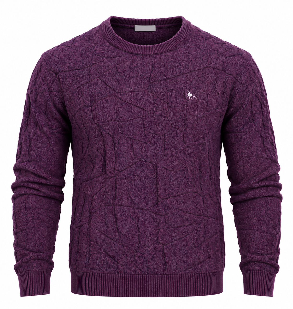 Jack Wills men's purple and navy blue textured knit jumper in UK size L. Crew neck, long sleeves, 20" chest and 26" length. Stylish everyday wear.