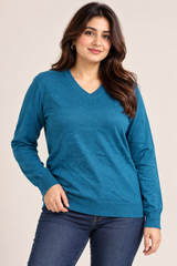 James Pringle Women Teal Blue V-Neck Knit Sweater