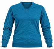  James Pringle Women's Teal Blue V-Neck Knit Sweater in UK Size XL. Stylish long-sleeve pullover, perfect for casual wear and winter layering.