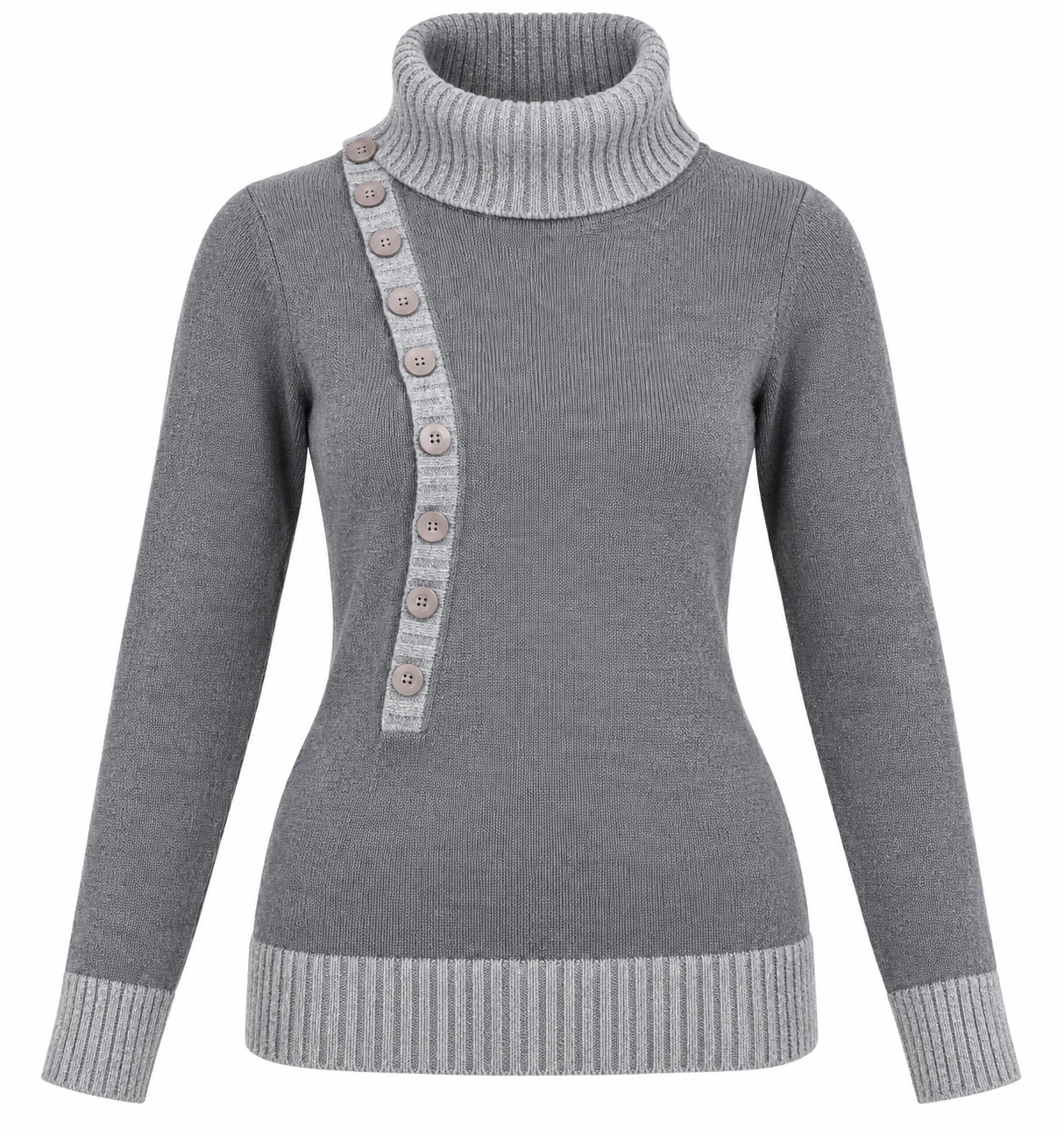  Jane Norman women’s grey roll neck jumper in UK Size L. Stylish button detail, long sleeves and cosy ribbed finish. 4-star rated customer return.