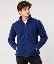  Jeep Men’s Navy Blue Full-Zip Fleece Jacket in UK Size M. Warm, comfortable and versatile with a high collar and zipped pockets. Ideal for casual and outdoor wear.