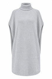   Jenerique women’s grey roll neck knitted poncho in One Size. A relaxed, sleeveless longline layer for effortless autumn and winter styling.