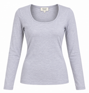 Johnstons Cashmere women’s light grey long sleeve scoop neck top in UK Size M. A stylish, versatile piece for casual and smart-casual outfits.