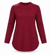  this Julipa burgundy longline knit top in UK size L. Soft long sleeves, round neck and elegant shoulder-button detail—perfect for casual styling