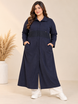 JUST 4 WOMEN Navy Blue Long Button Front Coat Dress