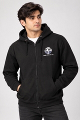 JUST HOODS Men Black Full Zip Hoodie