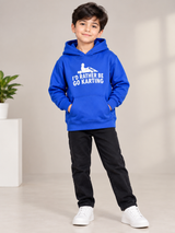 JustHoods Boys Royal Blue Go Karting Graphic Pullover Hoodie